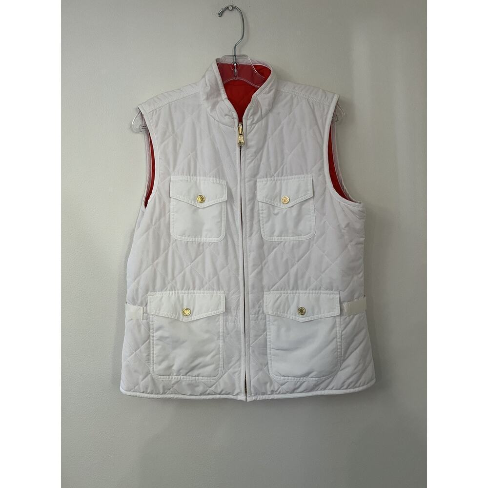 Lauren Ralph Lauren Reversible Puffer Vest Women's Size Large White Orange